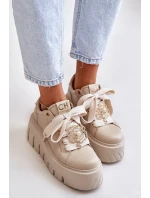 Dámské tenisky na masivní podrážce se zlatou ozdobou CheBello 4530 Béžové Dámské tenisky na masivní podrážce se zlatou ozdobou CheBello 4530 Béžové