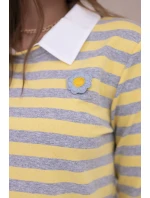 Pruhovaná bavlněná halenka s límečkem žlutá+šedá