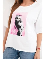 Dámská bavlněná oversize halenka s krátkým rukávem a módním potiskem bílá