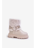 Eko Kožené Boty Pro Dívky S Kožíškem A Přezkami Béžové Cartemes