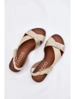 Kožené sandály na suchý zip béžovo-zlaté Zazoo 40141 Kožené sandály na suchý zip béžovo-zlaté Zazoo 40141