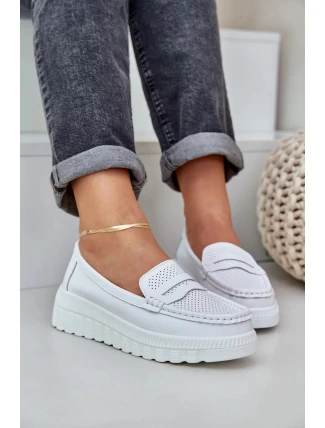 Dámské kožené mokasíny na platformě a klínku Elanindel – bílé