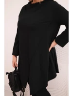 Dámská bavlněná blůza Plus Size asymetrická s ohrnovacím rukávem černá