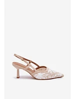 Sandály na podpatku s květinami Béžové Kelmira