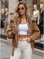 Dámská zimní bunda s kožešinovým límcem v barvě kamelové, FashionStreet TY5702 Dámská zimní bunda s kožešinovým límcem v barvě kamelové, FashionStreet TY5702