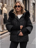 Černá dámská zimní prošívaná bunda s kožešinou FashionStreet TY5741