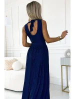 362-9 JUSTINE Dlouhé šaty se srdíčkovým výstřihem a zavazováním na zádech - GRANITE se třpytkami