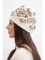 Dámská zimní čepice s barevnými vzory a silným nápletem K353 ecru+hnědý melír