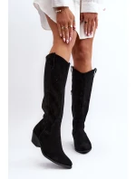 Zazoo 2909 Semišové Boty s Výřezy na Nízkém Podpatku Černé