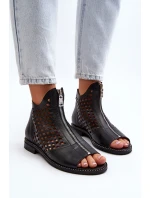 Zazoo 977/L Kožené vyšívané sandály na zip Zazoo 977/L Kožené vyšívané sandály na zip