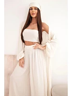 Dámský viskózový 4dílný komplet v boho stylu světle béžový