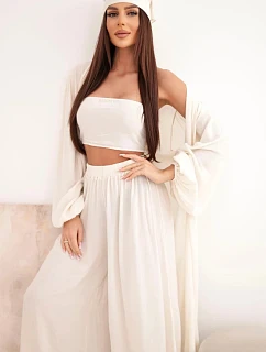 Dámský viskózový 4dílný komplet v boho stylu světle béžový