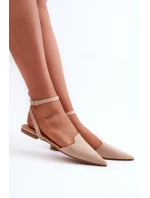 Šněrovací baleríny z ekokože s špičatými špičkami béžové Ellesara