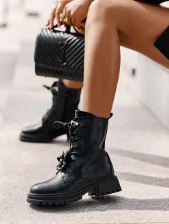 Ekokožené Boty Worker Dámské S Připínáky Černé Rianael