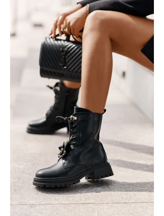 Ekokožené Boty Worker Dámské S Připínáky Černé Rianael