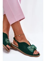 Dámské Sandály S Mašlí Na Plochém Podpatku S.Barski KV51-014 Zelené Dámské Sandály S Mašlí Na Plochém Podpatku S.Barski KV51-014 Zelené