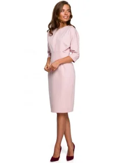 Dámské šaty s netopýřími rukávy S242 Pudr růžová - Stylove