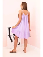 Dámské mušelínové šaty s ramínky a volánem světle fialová