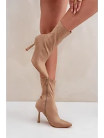 Materiálové Botky Na Jehlovém Podpatku Tmavě Béžové Amune