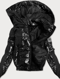 Krátká černá lesklá dámská bunda (B9572)