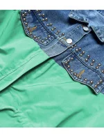 Světle modro-zelená dámská džínová denim bunda z různých spojených materiálů (PFFS12233) Světle modro-zelená dámská džínová denim bunda z různých spojených materiálů (PFFS12233)