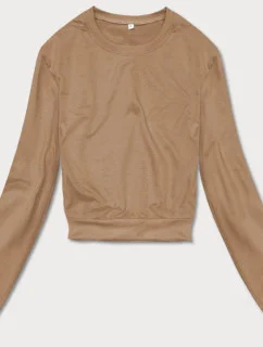 Tenká krátká dámská tepláková mikina v cappuccino barvě (8B938-91)