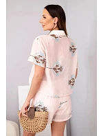 Dámský komplet košile s krátkým rukávem a sukňové šortky vyšívané pudrově růžová Dámský komplet košile s krátkým rukávem a sukňové šortky vyšívané pudrově růžová