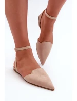 Šněrovací baleríny z ekokože s špičatými špičkami béžové Ellesara