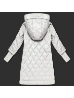 Prošívaná bunda v barvě ecru s trapézovým střihem a s kapucí (T2-2290#-12)