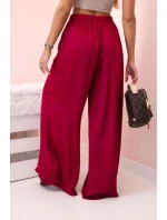 Široké dámské kalhoty z viskózy s elastickým pasem tmavě vínové