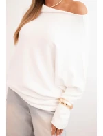 Dámský asymetrický viskózový svetr typu netopýr ecru
