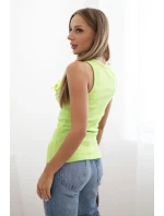 Dámský žebrovaný top z bavlny s květinovou aplikací zelená