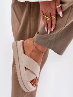 Dámské Pantofle Na Platformě S Proplétajícími Se Pásky Béžové Rinasara