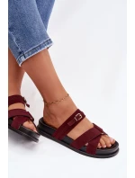 Dámské pantofle s pásky a zlatým přezkou Bordó Selorina