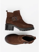 Designové  kotníčkové boty dámské hnědé na širokém podpatku