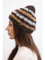 Dámská zimní čepice s barevným vláknem a elastickým stahováním K352 hnědá+bílá