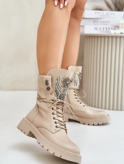 Eko Kožené Boty Workery Se Zdobením Zateplené D&A Bežové MR880-080