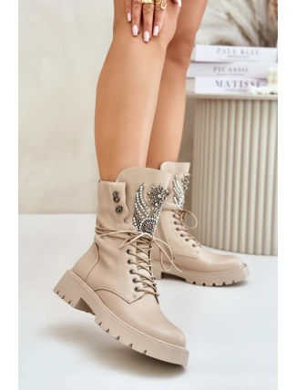Eko Kožené Boty Workery Se Zdobením Zateplené D&A Bežové MR880-080