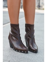 Dámské cowboy boty z eko kůže na sloupku hnědé Abrielle