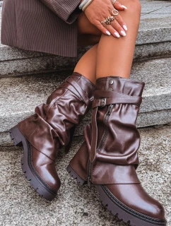 Dámské kozačky s ohrnutou holenicí do poloviny lýtka Darisa – čokoládové