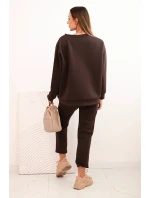 Dámský souprava z viskózy s prošívanou mikinou a kalhotami hnědý