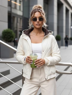 Dámská přechodná prošívaná bunda s kapucí ecru FashionStreet TY5617