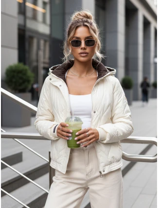 Dámská přechodná prošívaná bunda s kapucí ecru FashionStreet TY5617