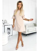 217-7 NEVA Trapézové šaty s rozšířenými rukávy - béžové 217-7 NEVA Trapézové šaty s rozšířenými rukávy - béžové