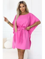 287-42 SOFIA Růžové motýlí šaty se zavazováním v pase - světle fuchsiová barva