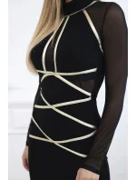Pletené šaty se zlatými proužky černé Pletené šaty se zlatými proužky černé