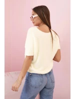 Dámský svetr z měkkého vlákna s V výstřihem krátký rukáv žlutý