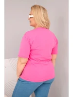 Dámská bavlněná halenka Plus Size s krátkým rukávem basic růžová
