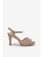 Sandály Na Podpatku Se Zdobením A Leskem D&A MR1038-33 Zlaté