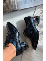 Dámské kožené lakované polobotky na podpatku s krystalky Artiker – tmavě modré